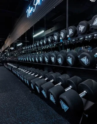 Rows of dumbbells at Fuel Fortress